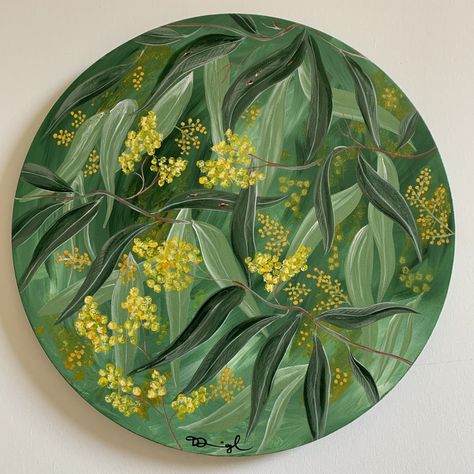 Gum Leaves Painting Acrylic, Wattle Painting, Diy Library, Nursery Diy, Paint Inspo, Australian Flowers, Diy Canvas Wall Art, School Craft, Australian Flora