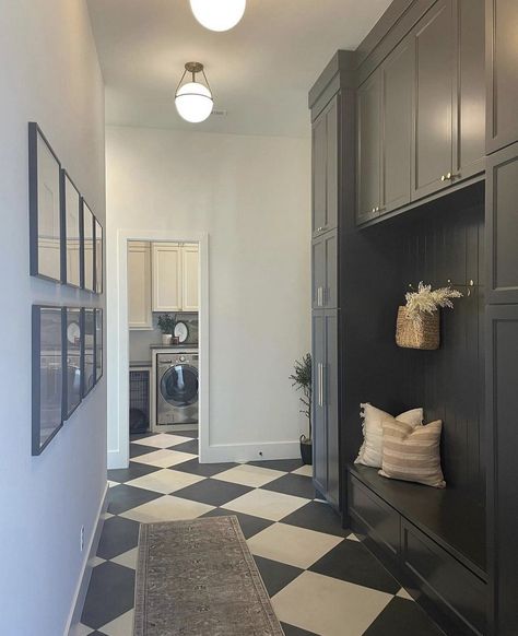 Checkered Mudroom, Mudroom Floor, Checkered Floor, Building House, Organic Modern, Our Home, Hallway, Home Decor Ideas, House Ideas