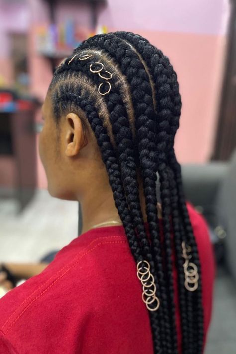 50 Cornrows Braid Ideas To Tame Your Naughty Hair - Love Hairstyles Hair Rings Braids Black Women, Braids With Hair Rings, Chunky Cornrows, Protective Styles For Natural Hair Short, Goddess Braid Styles, Women Cornrows, Lisa Hair, Cornrows Braids For Black Women, Cornrow Braids