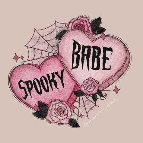 Gothic Halloween Tattoo, Halloween Tattoo Aesthetic, Spooky Little Tattoos, Cute Spooky Flash Tattoo, Pink Halloween Tattoo, Spooky Love Drawings, Pastel Halloween Tattoo, Halloween Heart Tattoo, Emo Heart Tattoo