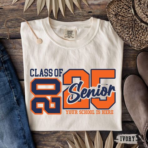 Comfort Colors© Personalized Senior 2025 Shirt, Custom Class of 2025 Senior Shirt, Class of 2025 Gift Tee,  Family Graduation Shirt, Senior High School Shirt 🌟 Welcome to our premium t-shirt collection, where comfort meets quality effortlessly!🌟 🌟 ABOUT THE FEATURES🌟  We use DTF (Direct to Film) printing as our printing technique. Our t-shirts are designed for your convenience; simply machine wash them inside out to maintain their pristine quality. Avoid tumble drying to preserve their original shape. Crafted from 100% semi-combed Ringspun cotton, our t-shirts ensure superior quality, boasting a luxurious softness and substantial weight (190gsm). Featuring a ribbed collar with reinforced tape on the back, our t-shirts are meticulously crafted using Comfort Colors 1717 Garment-Dyed Heav Class Of 2026 Shirt Ideas, Senior Tshirts Ideas, Senior Shirt Ideas 2021, Senior Shirt Designs, Senior Year Shirts, Senior Shirt Ideas, Senior Gift Ideas, Graduation Shirts For Family, Class Of 2026