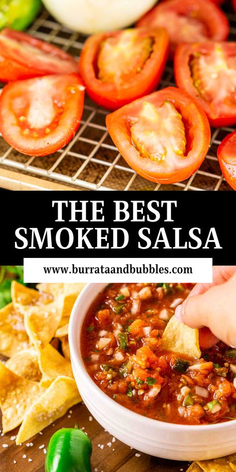 Smoky Salsa Recipe, Cooked Salsa Recipe, Smoked Salsa Recipe, Hot Salsa Recipes, Smoked Salsa, Canned Salsa Recipes, Salsa Canning Recipes, Smoked Vegetables, Fresh Salsa Recipe