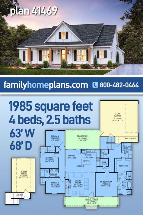 House Plans With Mudroom Off Garage, 4 Bedroom House Plans With Basement, Riverside Cabin, American Style House, Craftsman Farmhouse, Farmhouse Floor Plans, Floral Bedroom, House Plans One Story, Future Room