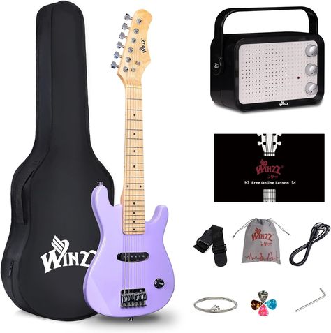 WINZZ 30 Inch Kids Electric Guitar Kit, Beginner Mini Electric Guitar with Amp, Case, Extra Strings, Picks, Strap, Cable and Wrench, Special Purple : Amazon.ca: Musical Instruments, Stage & Studio Mini Electric Guitar, Electric Guitar Kits, Electric Guitar And Amp, Guitar Kits, Mini Electric, Wrench, Musical Instruments, Electric Guitar, Musical