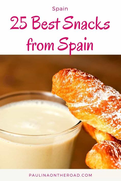 Are you looking for typical snacks from Spain? Find a complete list with Spanish snacks including sweet snacks and salty snacks from Spain. Many of these are also considered great snacks from Spain for kids. The good thing is that if you can't travel to Spain, I included the recipes for you. These are great finger food from Spain and tapas too! The good news are that you can order some famous Spanish food online too! Find it all out. #spain #spanishfood #tapas #spanishsnacks #snacks #snacksfroms Food From Spain, Desserts From Spain, Spanish Snacks, Easy Spanish Recipes, Travel To Spain, Great Snacks, Traditional Spanish Recipes, The Best Snacks, Best Snacks