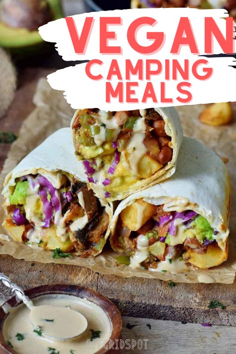 Vegan Camping Lunch Ideas, Vegan Rv Meals, Gluten Free Vegan Camping Food, Pre Prepped Camping Meals, Camping Food Vegetarian, Nourishing Vegan Meals, Easy Vegan Travel Meals, Vegan Gluten Free Camping Meals, Plant Based Camping Meals