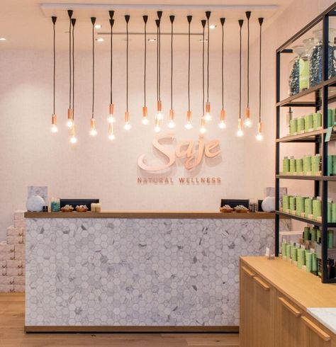 » Saje Natural Wellness by Jennifer Dunn Design, Halifax – Canada Salon Interior Design Ideas, Luxury Ideas, Dream Salon, Nail Salon Interior Design, Beauty Salon Interior Design, Nail Salon Interior, Hair Salon Design, Spa Reception, Hair Salon Interior