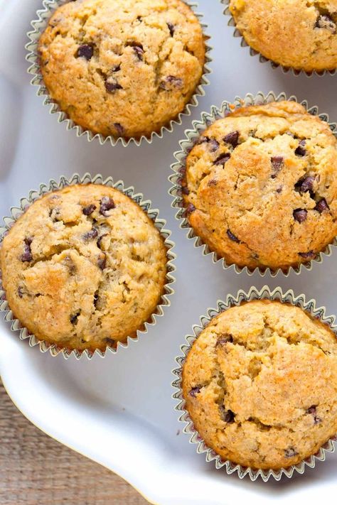 How to Easily Make Banana Muffins Easy Banana Muffins Recipe, Banana Chip Muffins, Easy Banana Muffins, Recipe With Chocolate Chips, Banana Muffin Recipe Easy, Inspired Taste, Banana Muffins Recipe, Banana Muffins Easy, Banana Muffin