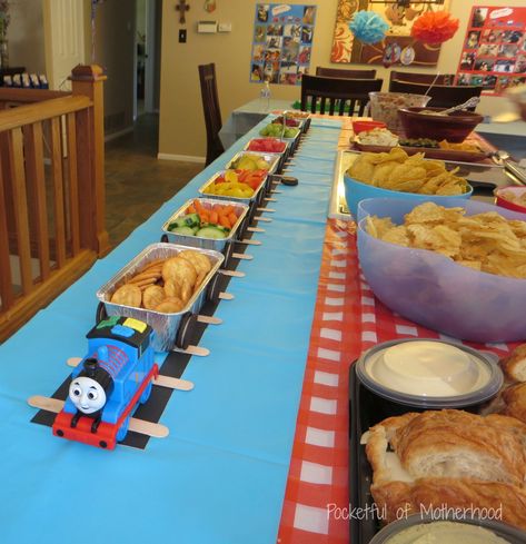 Train Birthday Party Food, Train Birthday Theme, Thomas Birthday Party, Thomas Train Birthday, Train Theme Birthday Party, Thomas Birthday Parties, Chugga Chugga Two Two, Thomas Party, Thomas The Train Birthday Party