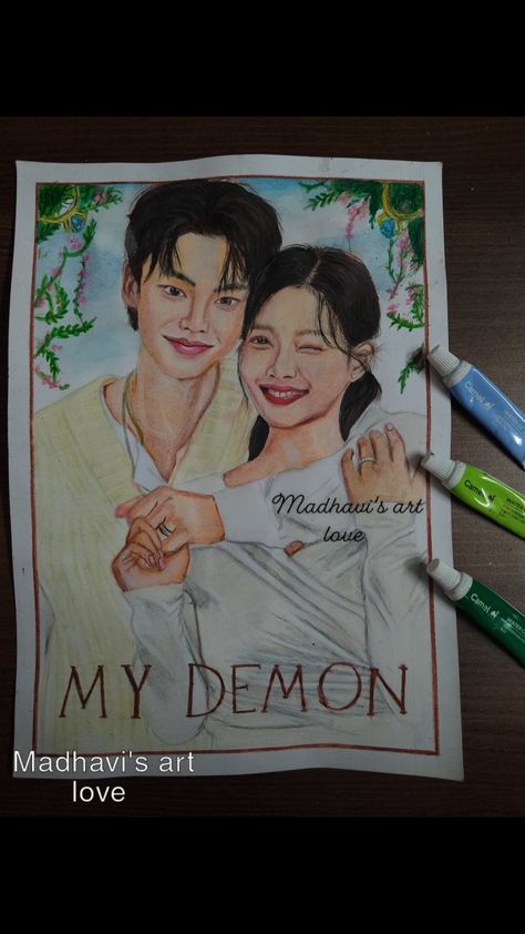 Watercolor painting of Korean actor #songkang and Korean actress #kimyoojung | Korean drama | k-dramas |painting| My Demon Kdrama Drawing, My Demon Drawing Kdrama, K Drama Drawing, Kdrama Painting, Sketch Images, Poster Paint, My Demon, Scene Drawing, Pencil Sketch Images