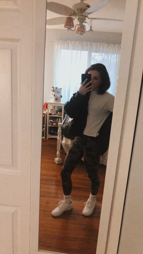 Camo Leggings, Grey Shirt, Camo, Outfit Ideas, Mirror Selfie, Leggings, Grey, Clothes