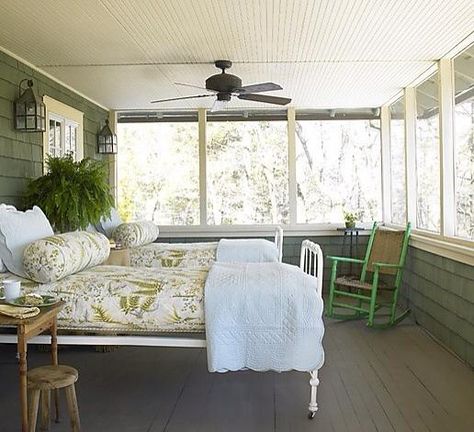 . Sleep Porch Ideas, Sunroom Modern, Tom Scheerer, Camp Cabin, Tin Decor, Porch Life, Deer Camp, Cottage Decorating, Sleeping Porch