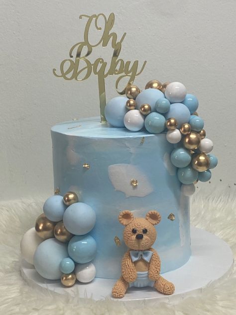 Cake Bear Baby Boy, Teddy Bear Cake Ideas, Baby Shower Cake Boy, Gateau Baby Shower Garcon, Baby Dedication Cake, Blue Baby Shower Cake, Royal Baby Shower Boy, Baby Cake Pops, Boy Baby Shower Cake