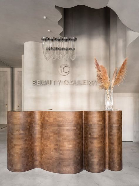 Gallery of iO Beauty Gallery | Asthetíque | Media - 6 Ceiling Artwork, Resort Interior, Reception Counter, Lobby Interior, Reception Design, Salon Interior Design, Reception Desk, Best Interior Design, Bar Design