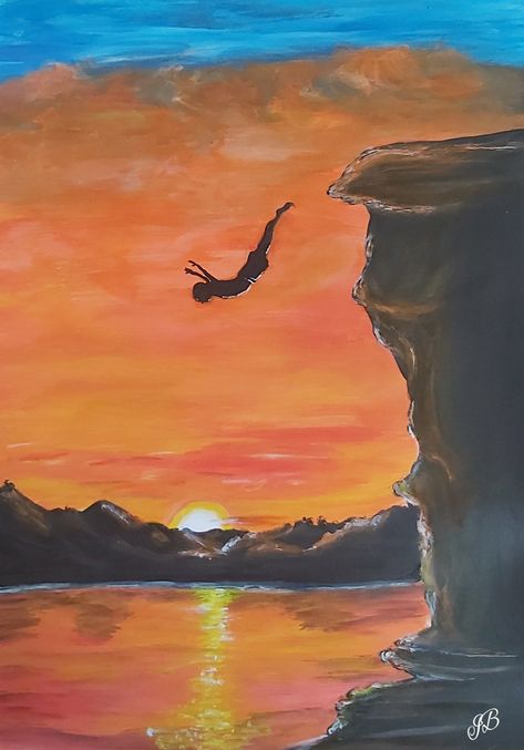 Jumping Off Cliff Drawing, Inspo For Art, Cliff Jumping, Cliff Diving, Pencil Drawings Easy, Painting Inspiration, Pencil Drawings, Diving, Art Inspo