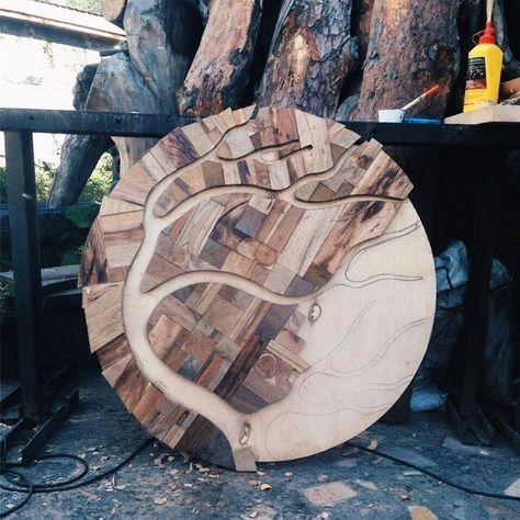 I Made This Nature-Inspired Coffee Table From Random Wood Pieces And Mosaic Wood Mosaic Table Top, Mosaic Wood Art, Wood Mosaics, Wooden Sink, Different Woods, Most Beautiful Places On Earth, Mosaic Coffee Table, Mosaic Table Top, Wood Trunk