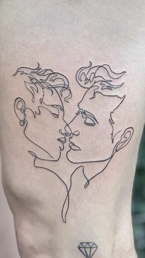 Kissing Tattoo, Lgbt Tattoo, Gay Tattoo, Pride Tattoo, Single Line Tattoo, Flash Tattoo Designs, Chest Tattoo Men, Botanical Tattoo, Tattoo Style Drawings