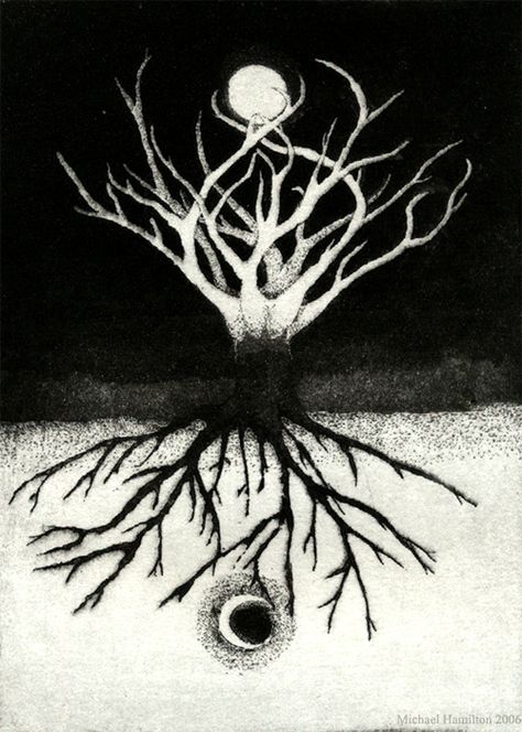 world tree aquatint by Michael Hamilton                                                                                                                                                     More As Above So Below, Mysterious Places, 판타지 아트, Book Of Shadows, Tree Art, Sacred Geometry, Alchemy, The Words, Dark Art