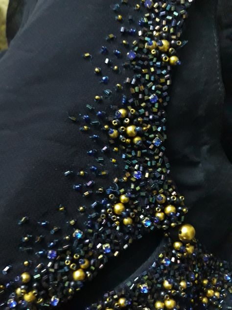 Navy blue### bead and pearl excellent combination Navy Blue Beaded Dress, Saree Jackets, Saree Painting, Hand Beaded Embroidery, Beadwork Embroidery, Bead Embroidery Tutorial, Floral Embroidery Patterns, Border Embroidery Designs, Couture Outfits