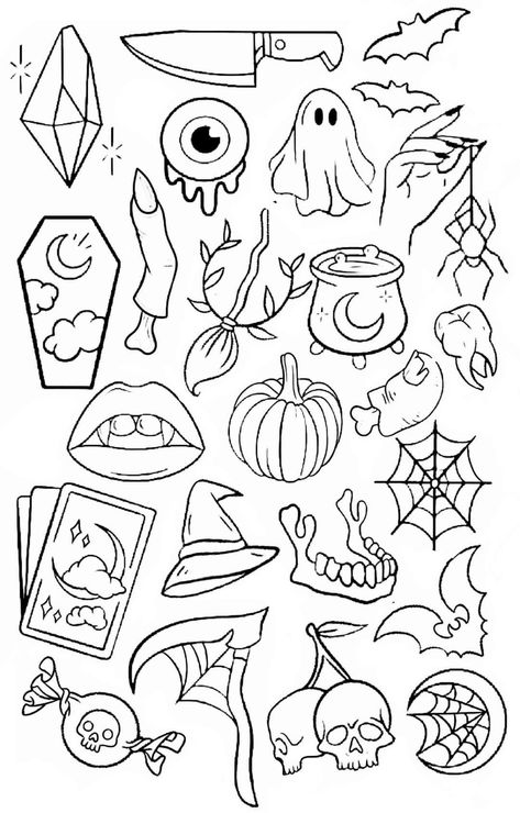 Simple Starter Tattoo Designs, Tattoo Ideas Female Spooky, Witchy Tattoo Ideas Small Easy, Goth Line Tattoo, Gothic Line Tattoo, Scary Flash Tattoo, Easy Spooky Doodles, Halloween Flash Tattoo Simple, Spooky Fine Line Tattoos