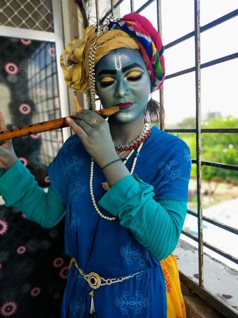 Janmashtmi look 3d Krishna, Angel Makeup, Krishna Photo, Krishna Photos, Best Makeup Products, Krishna, Face Paint, For Girls, Makeup Looks