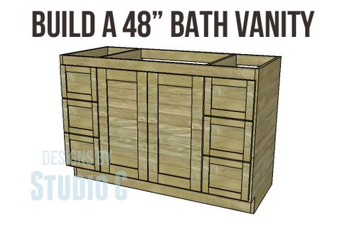 Build a 48" Bath Vanity - this vanity is a little on the tall side and features six drawers and two doors, plus it is super-easy to build! Bathroom Vanity Plans, Diy Bathroom Vanity Plans, Kids Woodworking, Wood Furniture Plans, Room Vanity, Diy Bathroom Vanity, Wood Crafting Tools, Diy Vanity, Wooden Cabinet