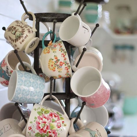 Metal Mug Tree Coffee Mug Storage, Coffee Cup Storage, Anthropologie Mugs, Teacup Collection, Coffee Cups Diy, Coffee Mug Display, Mug Storage, Artisan Bakery, Coffee Mug Holder