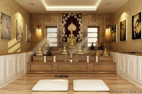 Buddha Shrine Room Design, Buddha Room Design, Buddha Room, Praying Room, Shrine Room, Buddha Altar, Meditation Room Design, Pooja Room Ideas, Buddhist Decor