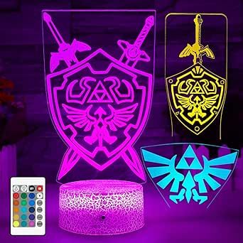 3D Legend of Zelda Night Light, Zelda Illusion Bedside Lamp (3 Patterns), 7 Color Change Decor Lamp with Remote, Decor Gifts for Boy Kids Girls Christmas Birthday Zelda Party, Gifts For Boy, Color Of Night, 3d Illusion Lamp, Decor Lamp, 3d Night Light, Garden Lamps, Picture Light, Christmas Girl