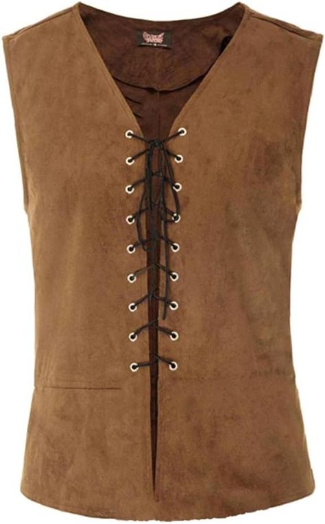 Men's Medieval Vest Suede Leather Pirate Tank Top V-Neck Lace Up Renaissance Vintage Steampunk Gothic Sleeveless Waistcoat Retro Viking Tops Victorian Halloween Costume Carnival Cosplay Brown XL : Amazon.co.uk: Fashion Scarlet Darkness, Victorian Vest, Brown Vest, Vest Waistcoat, Gothic Steampunk, Medieval Fashion, Lace Fashion, Mens Vest, Vest Top