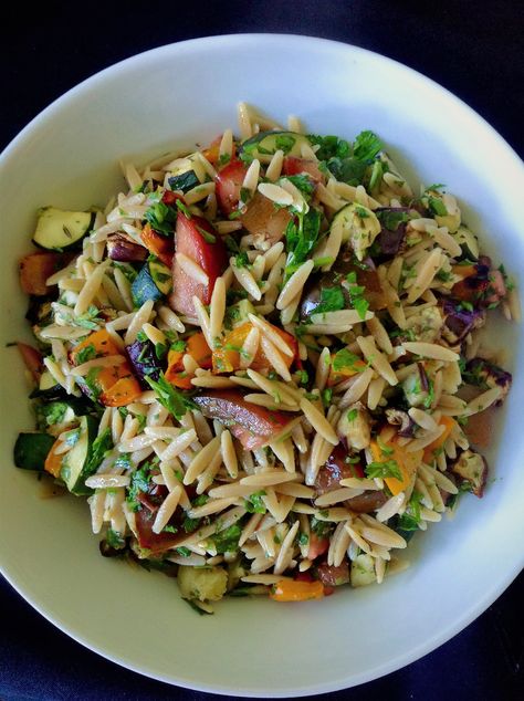 Whole Wheat Orzo Ratatouille Vegetable Pasta Salad : Plants-Rule Menu For A Crowd, Desserts To Feed A Crowd, French Pasta, Vegetable Pasta Salad, Summer Vegetable Recipes, Party Side Dishes, Vegetable Pasta Salads, Veggie Pasta Salad, Vegan Summer Recipes