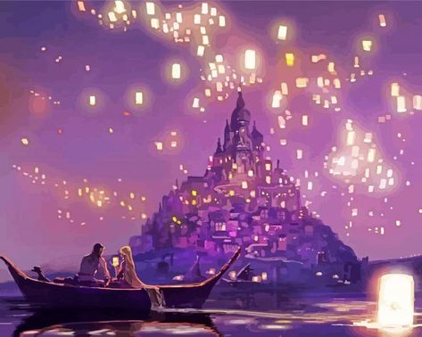 Tangled Castle, Lantern Wallpaper, Tangled Lanterns, Lantern Painting, Masterpieces Painting, Animation Art Sketches, Disney Phone Wallpaper, Canvas Paint, Acrylic Paint Set