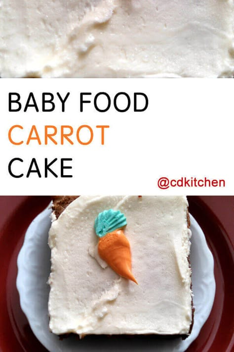 Baby Food Carrot Cake | CDKitchen.com Carrot Cake Recipe With Baby Food, Baby Food Carrots, Flour Baby, Cinnamon Baking, Baby Carrot Recipes, Homemade Carrot Cake, Best Carrot Cake, Baking Soda Uses, Baking Soda Shampoo