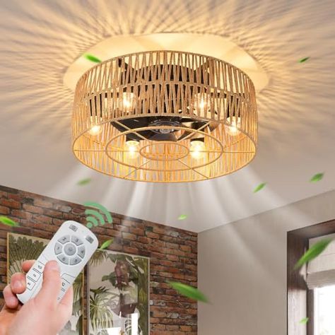 Caged Ceiling Fan With Light, Camper Reno, Bamboo Ceiling, Caged Ceiling Fan, Farmhouse Ceiling Fan, Industrial Style Lighting, Fan With Light, Ceiling Canopy, Ceiling Fan With Remote