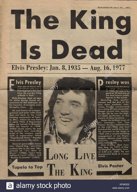 Famous Newspaper Headlines, Famous Newspaper Front Pages, Iconic Newspaper Headlines, Elvis Presley Newspaper, Elvis Presley Dead, Newspaper Decoupage, Elvis Newspaper, Old News Paper, Elvis Sunglasses