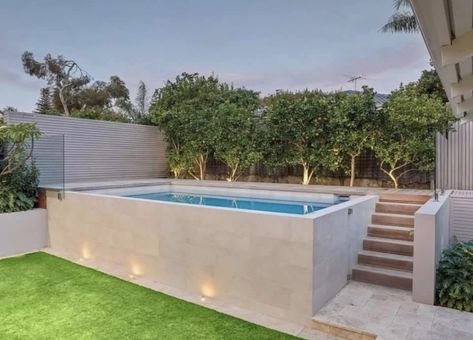 Landscape Ideas Around Pool, Cheap Pool Ideas, Cheap Pool Ideas Budget, Small Pools Backyard, Raised Pools, Garden Pool Design, Pool Garage, Cabinets Bedroom, Tattoo Garden