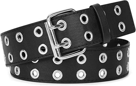 WERFORU Double Grommet Belt PU Leather Punk Belt for Women Men Jeans 2 Hole Belts 1.5 Wide at Amazon Women’s Clothing store Double Grommet Belt, Goth Belt, Leather Belts For Women, Punk Belt, Grommet Belt, Ikat Pinggang, Punk Aesthetic, Punk Accessories, Vintage Leather Belts