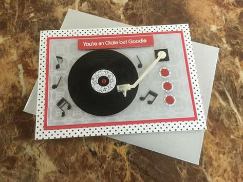 card record player, LP Vinyl records music, MFT turnable Die-namics #mftstamps for the record Cricut Birthday Cards, Lp Music, Musical Cards, Partner Cards, Vinyl Records Music, Stampin Up Birthday Cards, Men's Cards, Birthday Card Craft, Mft Cards