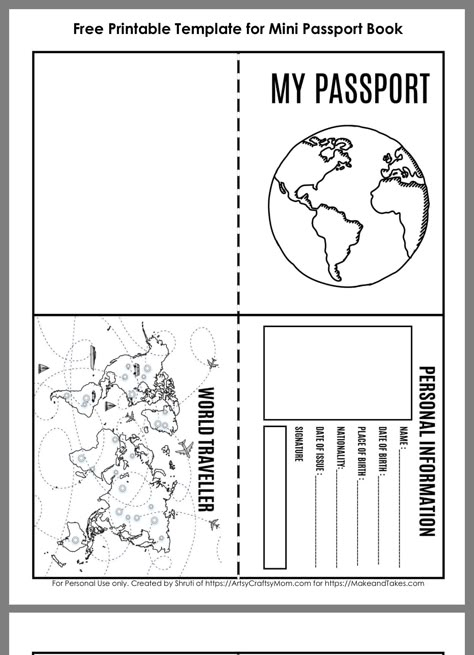 Traveling Around The World Preschool, Passport Template For Kids, Passport Kids Craft, Pretend Passport For Kids Free Printable, Passport For Kids Printable, Passport Activities For Kids, Kids Passport Printable, Geography Preschool Activities, Diy Passport For Kids