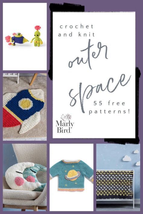 55 Free Outer Space Patterns to Crochet and Knit Crochet Space Free Pattern, Free Space Crochet Patterns, Crochet Outer Space Free Pattern, Outer Space Crochet Patterns, Crochet Baby Space Blanket, Space Crochet, Space Theme Crochet Baby Blanket, Crochet Spaceship Pattern Free, Marly Bird