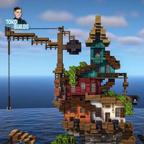 Minecraft Building Guide, Minecraft Steampunk, Pirate Island, Minecraft House Plans, Bangunan Minecraft, Minecraft Cottage, Minecraft Castle, Cute Minecraft Houses, Minecraft City