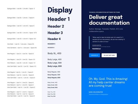 In user interface design, a style guide like this can document the typographic hierarchy across a website or mobile app. Following the guide will ensure a cohesive visual language across the product. It can also help designers communicate to users which content has priority or help them quickly scan the site to find, say, the headline of the section they are looking for. (Credit: Benjamin Oberemok) Font Hierarchy Typography Design, Text Hierarchy Design, Type Hierarchy Design, Font Hierarchy, Typography Hierarchy, Type Hierarchy, Website Typography, Hierarchy Design, Montserrat Font