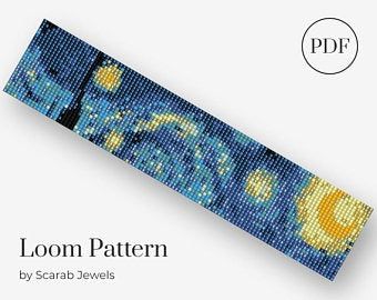 Miyuki Pattern, Cross Stitch Bookmark, Night Pattern, Stitch Bookmark, Bookmark Pattern, Fantasy Flowers, Beads Patterns, Pattern Bracelet, Bead Loom Designs