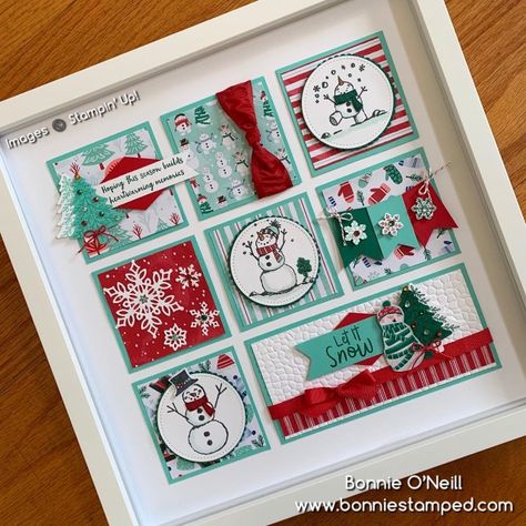 Stampin Up 3d Christmas Projects, Stampin Up Shadow Box Ideas, Stampin Up Samplers, Box Frame Art, Christmas Shadow Boxes, Snowman Cards, Stampin Up Christmas, Christmas Frames, 3d Christmas