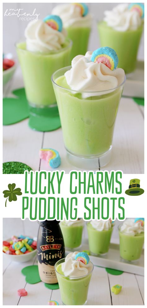 st patricks day pudding shots St Patrick’s Day Food And Drinks, Irish Coffee Pudding Shots, St Patricks Pudding Shots, St Patty's Day Jello Shots, St Patricks Day Shots Easy, St Patricks Day Dirt Cups, Green Shots Recipes, St Pattys Day Pudding Shots, Irish Jello Shots