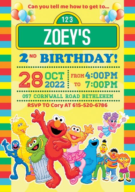 Sesame Street Birthday Invitation, Elmo Invitations, Elmo Birthday Invitations, Sesame Street Birthday Invitations, Sesame Street Invitations, Elmo Birthday Party, Sesame Street Birthday Party, Elmo Party, Sesame Street Party