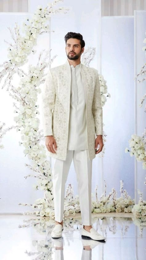 Off White Mens Kurta, White Koti Jacket For Men, White Groom Outfit, Nikkah Dress For Men, Marriage Dress For Men Indian, Nikkah Outfit For Men, Mens Nikkah Outfit, Nikah Outfit For Men, Wedding Dresses For Men Indian Mens Fashion