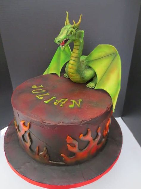 Modeling chocolate dragon on a chocolate/chocolate ganached cake – cake was huge 12″ × 6″ – heavy sucker:) Chocolate Dragon, Dragon Birthday Cakes, Volcano Cake, Camo Wedding Cakes, Dragon Cakes, Dragon Cake, Fantasy Cake, Fairy Cakes, Cake Central