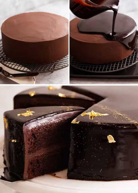 Chocolate Mirror Glaze, Cake With Chocolate Ganache, Glaze Cake, Chocolate Ganache Recipe, Chocolate Ganache Frosting, Chocolate Ganache Cake, Ganache Cake, Mirror Glaze Cake, Ganache Frosting