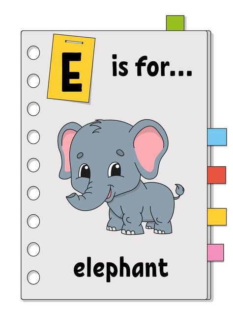 E is for elephant. ABC game for kids. Word and letter. Learning words for study English. Cartoon character. Color vector illustration. Cute animal. E For Elephant, Abc Games For Kids, English Cartoon, E Is For Elephant, Learning Words, Abc Animals, Abc Game, Letter Learning, Study English